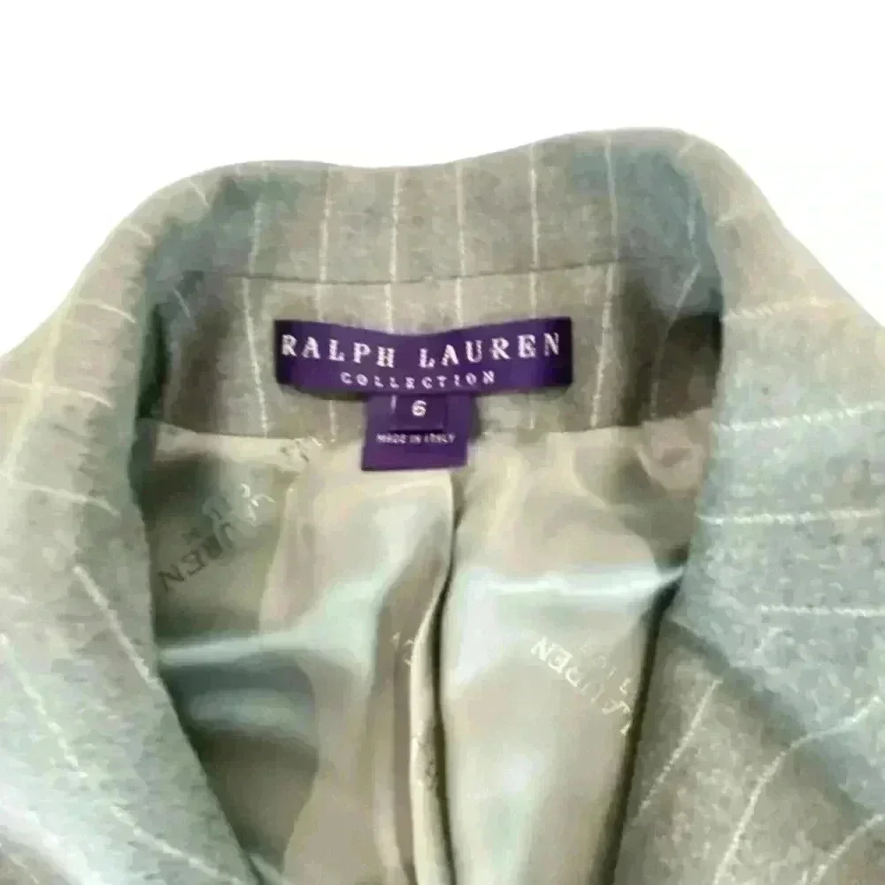 Ralph Lauren Purple Tag Wool 2 Piece Pant Suit Gray White Pinstripes Size 6/8